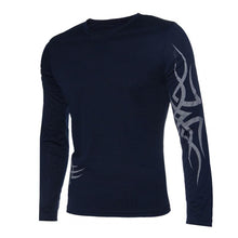 Fashion Mens Slim Fit Round Neck Long Sleeve Tattoo Print Casual T-Shirt