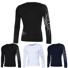 Fashion Mens Slim Fit Round Neck Long Sleeve Tattoo Print Casual T-Shirt