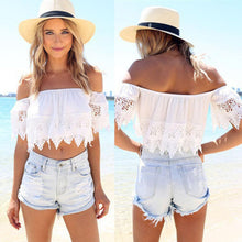 Fashion Sexy Women Boho Lace White Shirt Off Shoulder Crop Tee Shirt Tops