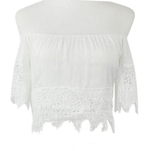 Fashion Sexy Women Boho Lace White Shirt Off Shoulder Crop Tee Shirt Tops