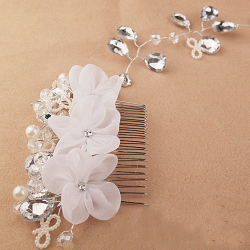Fashion White Pearl Crystal Bride Headdress By Hand Bridal Tiaras Hairwear Wedding Dress Accessories