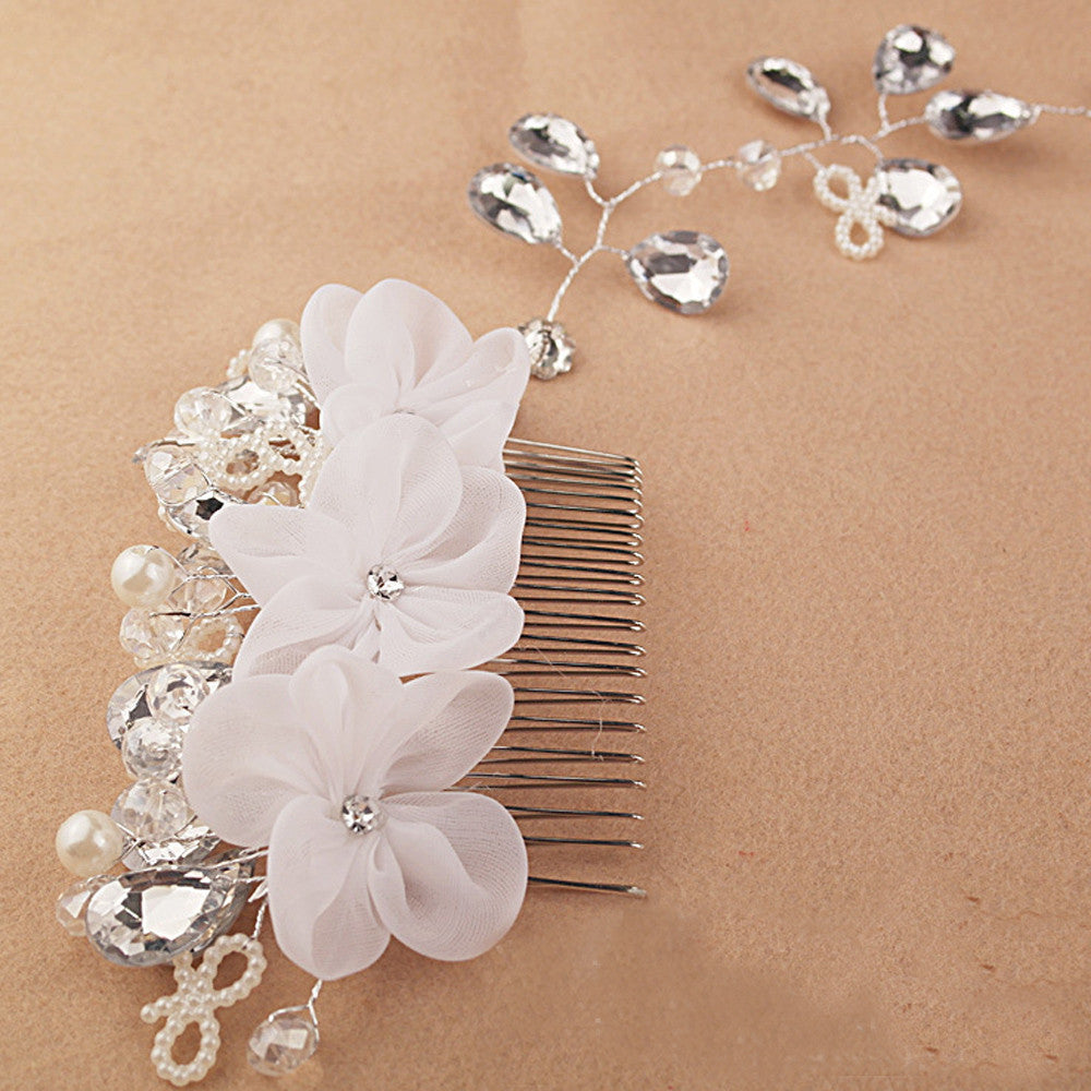 Fashion White Pearl Crystal Bride Headdress By Hand Bridal Tiaras Hairwear Wedding Dress Accessories