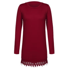 Fashion Women Casual Hem Lace Splice Long Sleeve Party Dress Sexy Bodycon Evening Mini Dress Vestidos Plus Size
