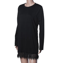 Fashion Women Casual Hem Lace Splice Long Sleeve Party Dress Sexy Bodycon Evening Mini Dress Vestidos Plus Size