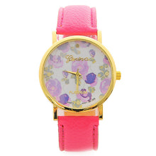 Fashion Women PU Leather Rose Flower Pattrern Watch Quartz WristWatches Gift 6 Colors