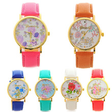 Fashion Women PU Leather Rose Flower Pattrern Watch Quartz WristWatches Gift 6 Colors