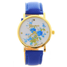 Fashion Women PU Leather Rose Flower Pattrern Watch Quartz WristWatches Gift 6 Colors