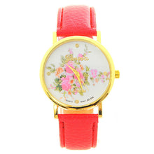 Fashion Women PU Leather Rose Flower Pattrern Watch Quartz WristWatches Gift 6 Colors