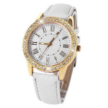 Fashion Women's Bling Gold Crystal Women Luxury Leather Strap Quartz Wrist Watch
