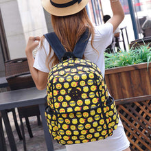 Women Canvas Backpacks Cute Smiley Emoji Face Printing Schoolbag Women Girls Casual Travel Bag