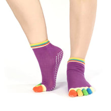 Womens 5-Toe Colorful Exercise Non Slip Massage Toe Socks With Full Grip Pilates Socks
