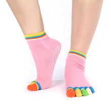 Womens 5-Toe Colorful Exercise Non Slip Massage Toe Socks With Full Grip Pilates Socks