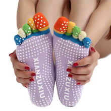 Womens 5-Toe Colorful Exercise Non Slip Massage Toe Socks With Full Grip Pilates Socks