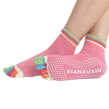 Womens 5-Toe Colorful Exercise Non Slip Massage Toe Socks With Full Grip Pilates Socks