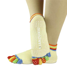 Womens 5-Toe Colorful Exercise Non Slip Massage Toe Socks With Full Grip Pilates Socks