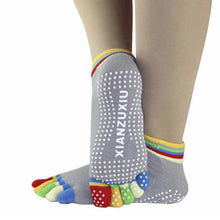 Womens 5-Toe Colorful Exercise Non Slip Massage Toe Socks With Full Grip Pilates Socks