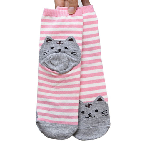 3D Animals Striped Cartoon Women Cat Footprints Cotton Floor Stockings er &