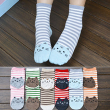 3D Animals Striped Cartoon Women Cat Footprints Cotton Floor Stockings er &