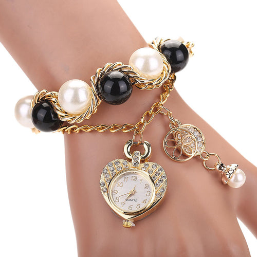 Jewelry Men Women's Fashion HRhinestone Heart Bracelet Watch Wristwatch &