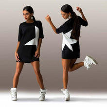 FashionWomen Casual Loose Star Printed Half Sleeve Short Mini Dress