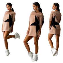 FashionWomen Casual Loose Star Printed Half Sleeve Short Mini Dress