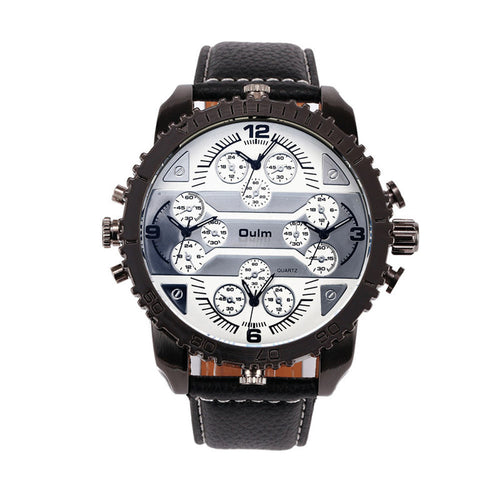 Fashion Quartz Men Wrist Watches 4 Time Zone Leather Starp Colorful Analog Watch