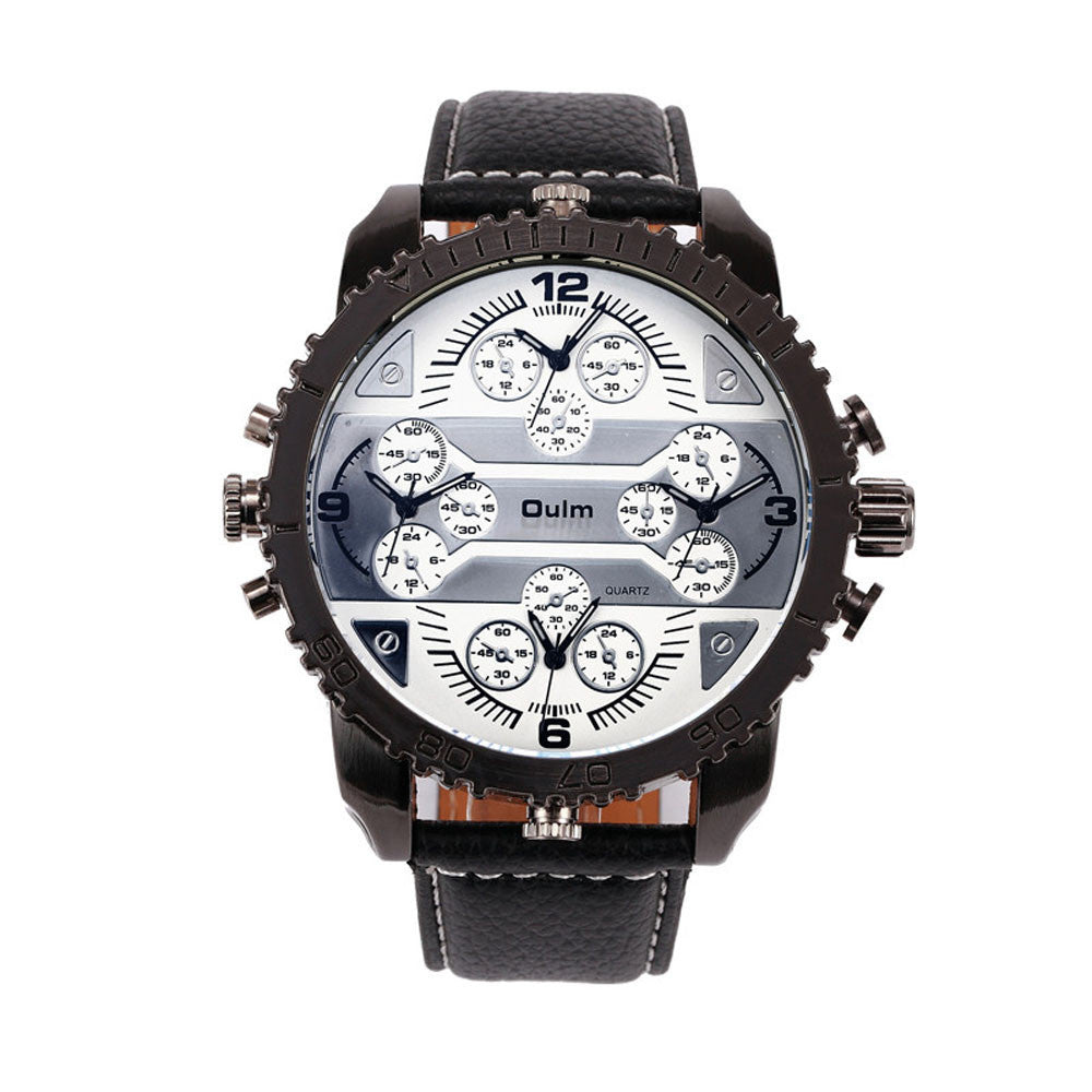 Fashion Quartz Men Wrist Watches 4 Time Zone Leather Starp Colorful Analog Watch