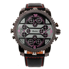 Fashion Quartz Men Wrist Watches 4 Time Zone Leather Starp Colorful Analog Watch