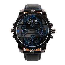 Fashion Quartz Men Wrist Watches 4 Time Zone Leather Starp Colorful Analog Watch