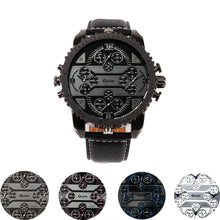 Fashion Quartz Men Wrist Watches 4 Time Zone Leather Starp Colorful Analog Watch