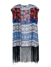 Fashion The Ethnic Style Blouses Print Mode Sleeveless Contrast Color Shirt Cardigan Tassel Kimono