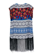 Fashion The Ethnic Style Blouses Print Mode Sleeveless Contrast Color Shirt Cardigan Tassel Kimono