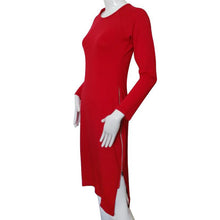 Lady Long Sleeve Side Split Zipper Up Slim Fit Red Bodycon Dress Plus Size