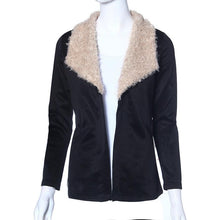 Patchwork Women's Fur Collar Outwear Cardigan Coat Black