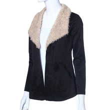 Patchwork Women's Fur Collar Outwear Cardigan Coat Black