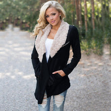 Patchwork Women's Fur Collar Outwear Cardigan Coat Black