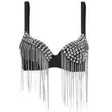 Sexy Bras Women Party All-over Spike Rivet Tassels Metallic Punk Dance Bra