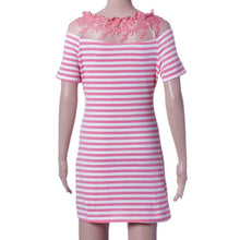 Women Off Shoulder Fashion Black and White Striped Short Sleeve Straight Short Casual Dress