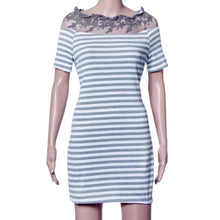 Women Off Shoulder Fashion Black and White Striped Short Sleeve Straight Short Casual Dress