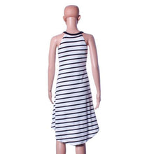 Womens Sleeveless Stripe Beach Holiday Knee Length DressShippin