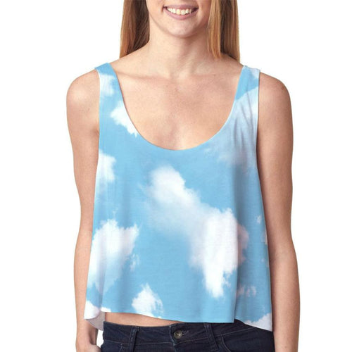 Casual Womens Emoji/Flaky Clouds/Toothy Smile Tank Top VBlouse Sleeveless Cartoon Crop T-Shirt