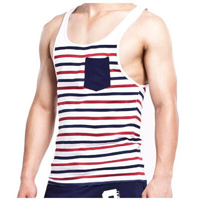 Fashion Men's Stripes Tank Top Muscle Sleeveless T-Shirt Cotton Men's Tanks Underwear M~XL Fast Shipping