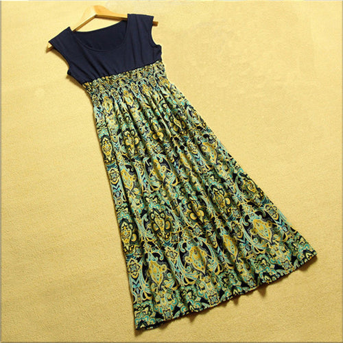 Women Flower Floral Print Bohemia Sleeveless VLong Beach Dress for Ladies ing Vestidos