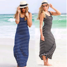 Women Striped Boho Long Maxi Sleeveless Beach VDress Sexy Ladies Casual Dress Vestidos Plus Size
