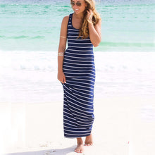 Women Striped Boho Long Maxi Sleeveless Beach VDress Sexy Ladies Casual Dress Vestidos Plus Size