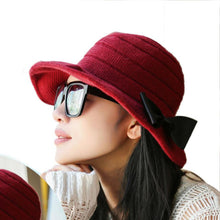 Women Girls Knitting Wool Pots Bowler Hat Bowknot Cap Fast Shipping