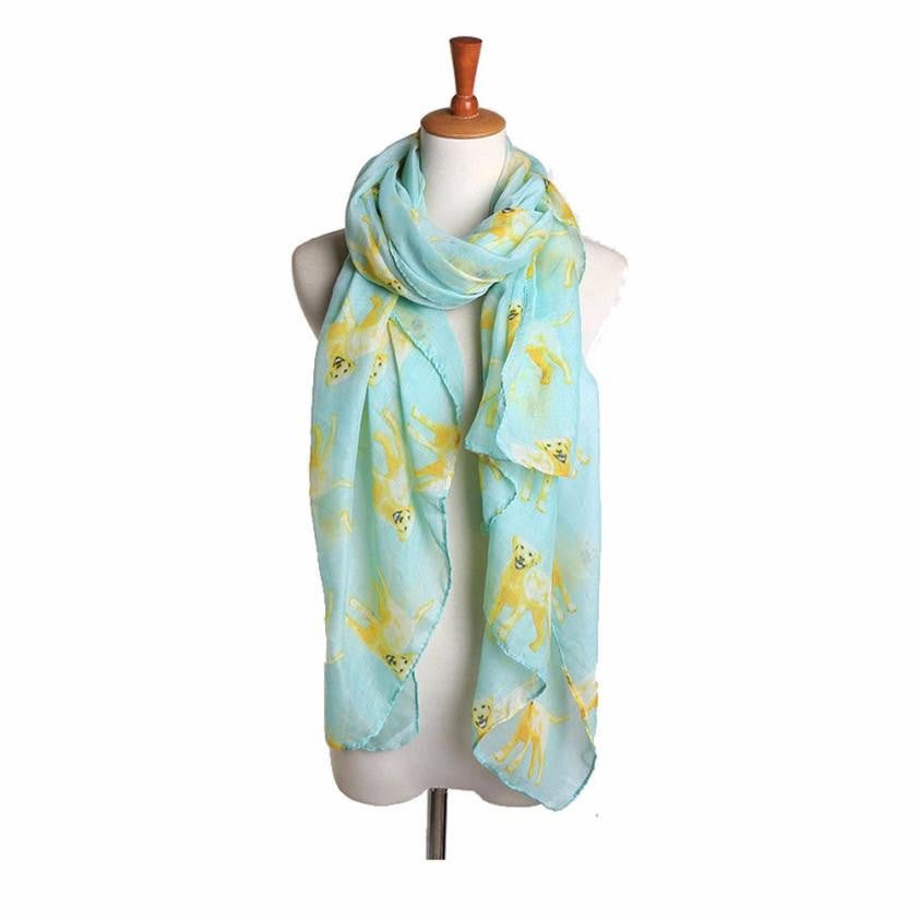 Women Ladies Yellow Dog Print Long Scarf Warm Wrap Shawl