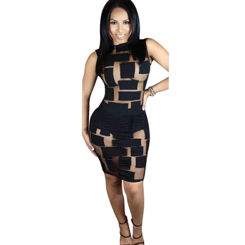 Women Lady Dress Sexy Women sleeveless Bandage Bodycon Mesh Club Party Cocktail Mini Dresses Vestidos
