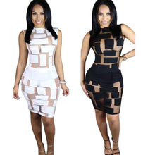 Women Lady Dress Sexy Women sleeveless Bandage Bodycon Mesh Club Party Cocktail Mini Dresses Vestidos