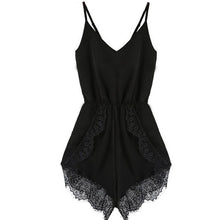Women Strap Sleeveless Chiffon Lace V-neck Jumpsuit&Rompers Black White